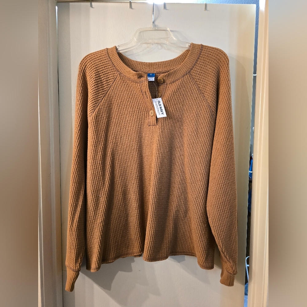 Old Navy Brown Waffle Knit Long Sleeve Top